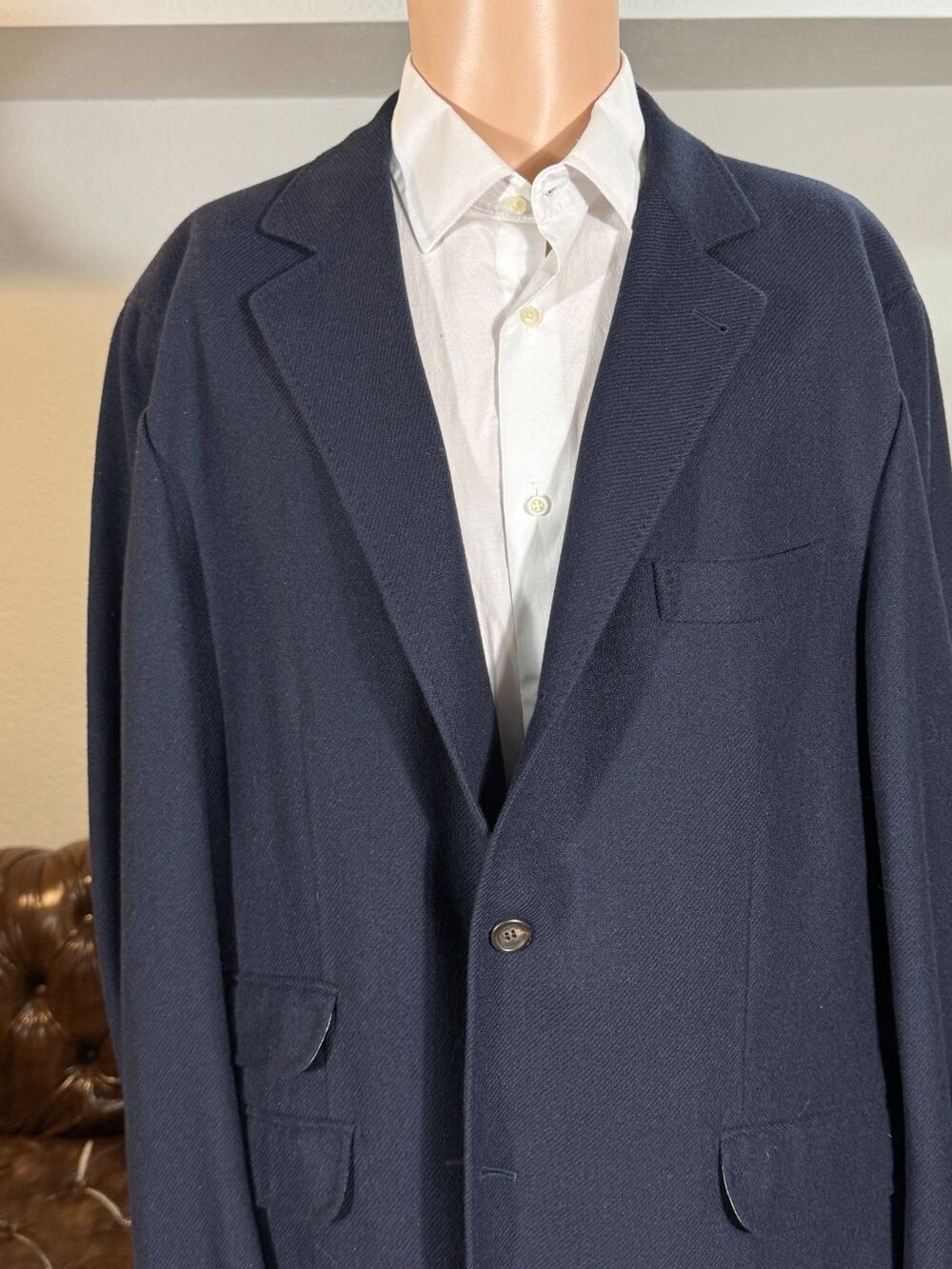 Brunello Cucinelli Heavy Flannel Twill Cashmere Silk Blazer 56 46R Navy Blue